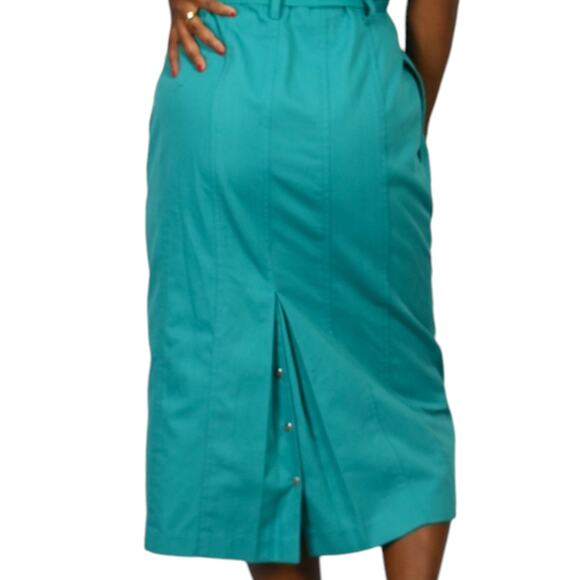 Vintage Together Shirtdress Green Dress Straight Belt Lattice Cutout LionHead 10 - Picture 5 of 14